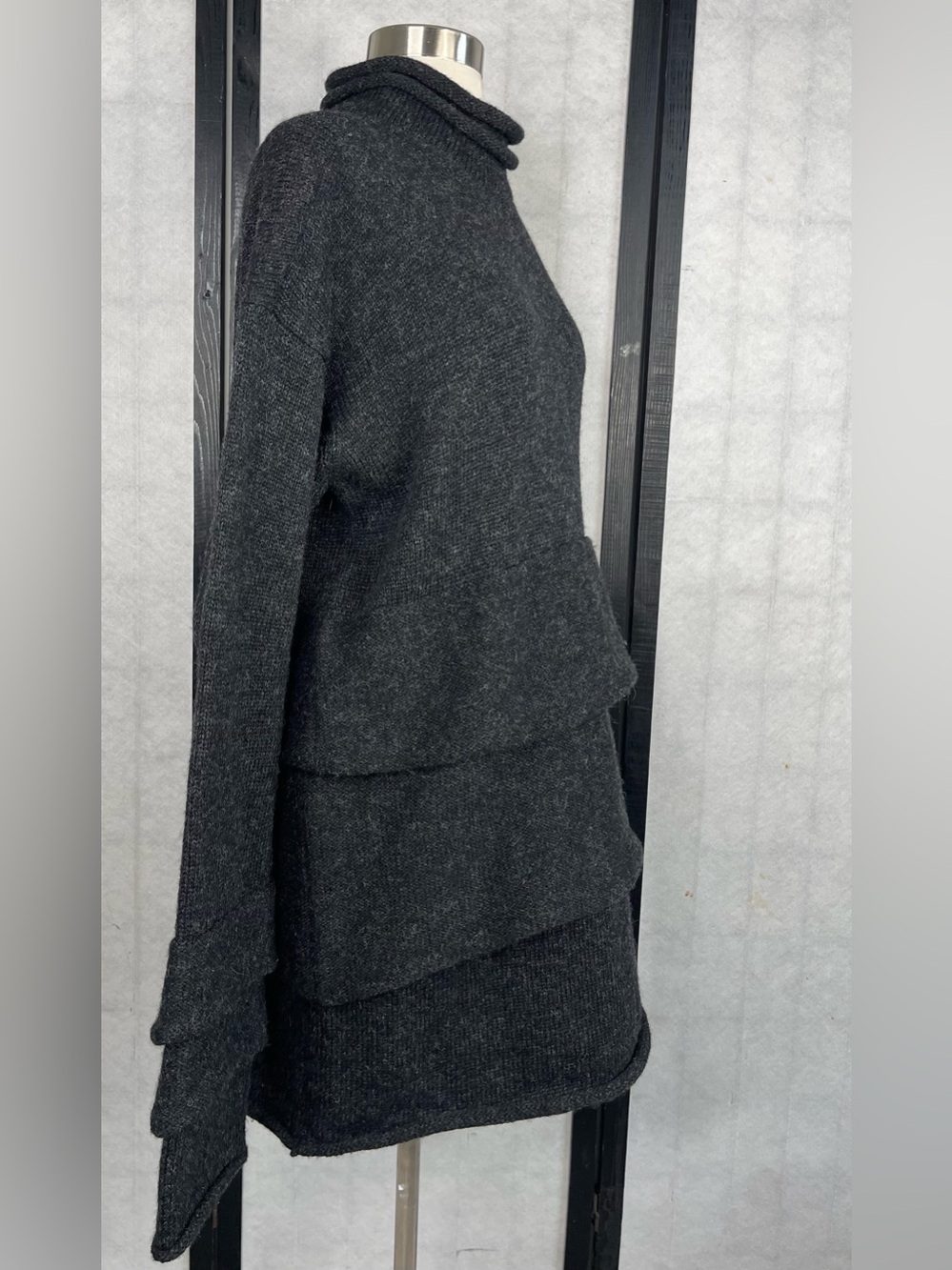 Yohji Yamamoto Charcoal Layered Turtleneck Sweater. Size: M - Picture 4 of 7
